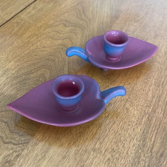 Rare Van Briggle mulberry glazed candle holders - Picture 2 of 5